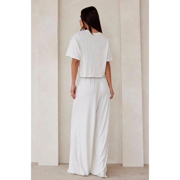 BUMPSUIT Women's The Cloud Crop long sleeve Tee and Slim Pant Size L In Ivory - Picture 3 of 15